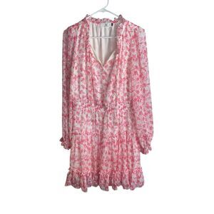 Homebody Pink Floral Ruffle Mini Dress Women’s Size M Long Sleeve Smocked Waist